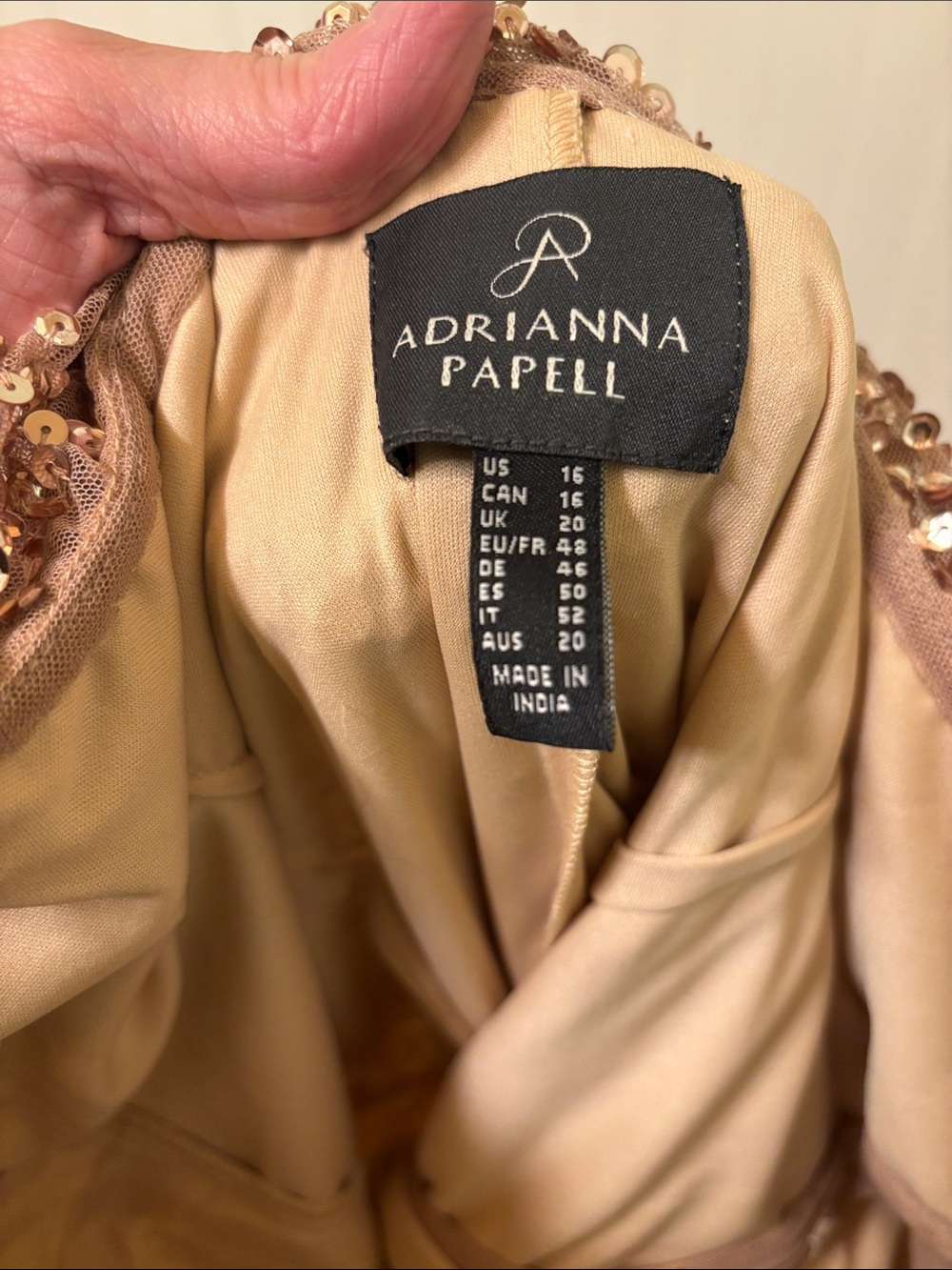 Adrianna Papell Rose Gold Sequin Evening Gown Fit and Flare - Picture 9 of 12